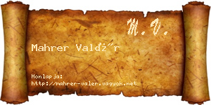 Mahrer Valér névjegykártya